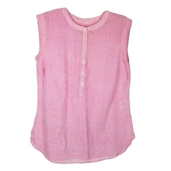 Talbots Womens Pink Pin Stripe Sleeveless Blouse Cotton Size Small Lightweight - Picture 2 of 10